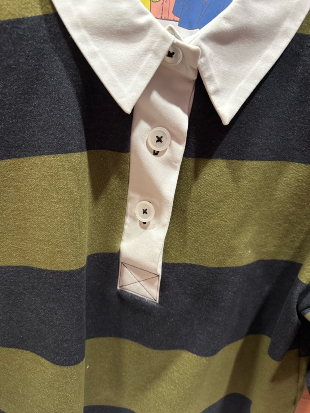 The Kit Olive & Black Striped Rugby Polo with White Collar